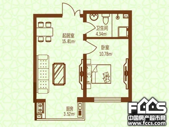 公元天下1室1厅1卫户型图户型 参考面积:约平米