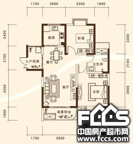 明康华庭阳光3室2厅1卫1厨/90.0㎡户型图户型 参考面积:约90平米