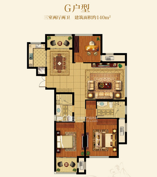 淄博绿城·百合花园高层140㎡户型 房产超市网资料库