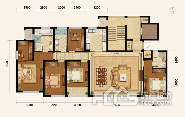 建面约222㎡五室两厅三卫(带院)